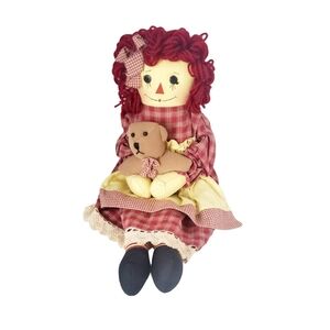 Primitive Handmade Raggedy Ann with Bear Farmhouse Country